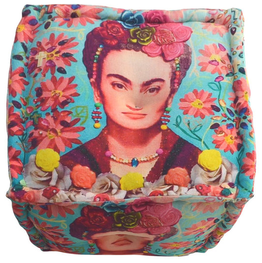 Sky Blue Frida & Floral Pouf