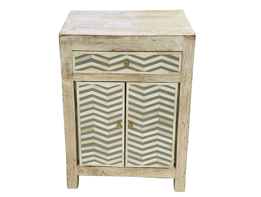 Whitewashed Solid Wood Cabinet with Chevron Design - Sale!