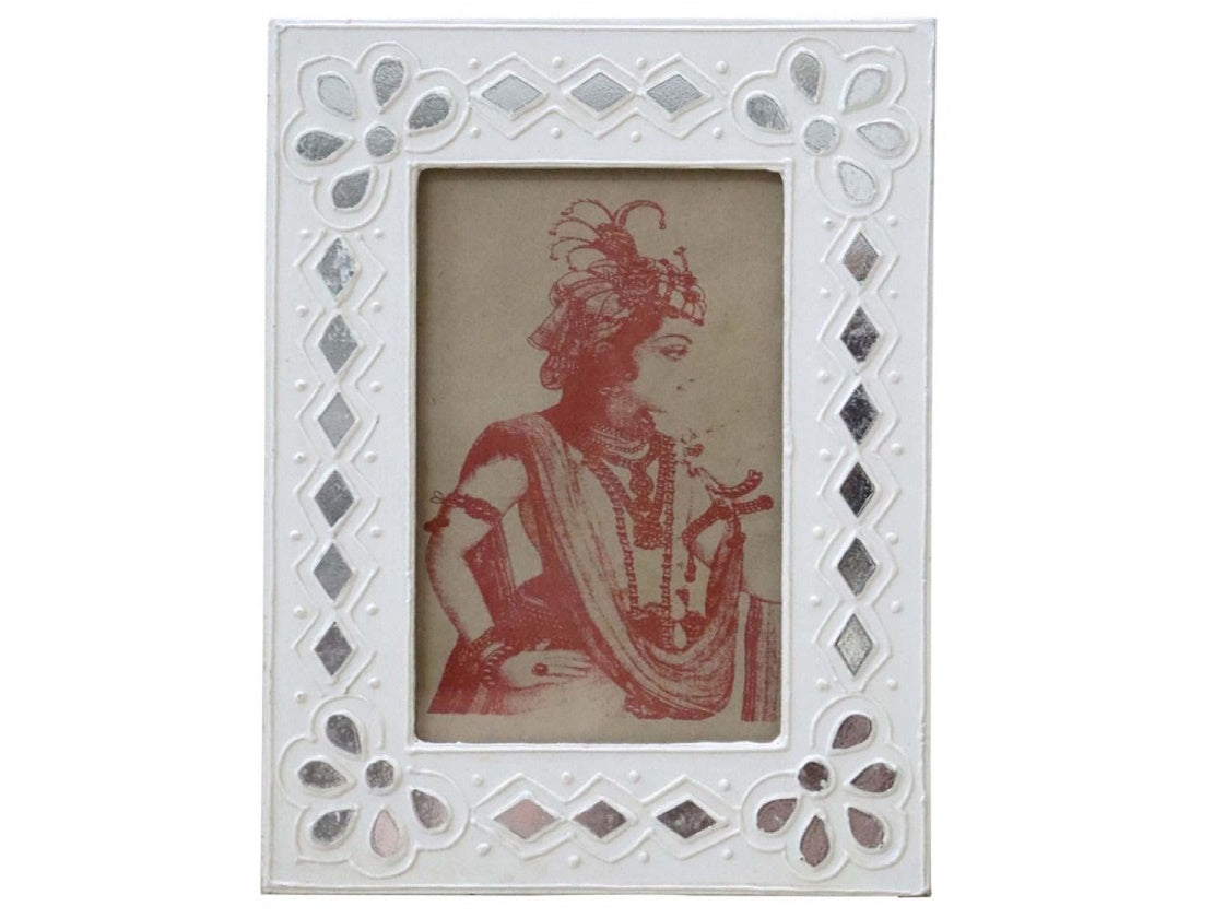 White Wooden Frame with Mirrored Design