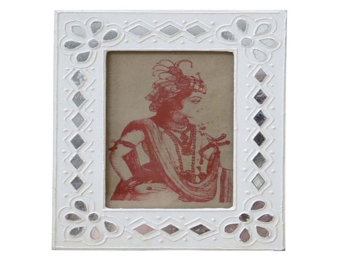 White Wooden Frame with Mirrored Design