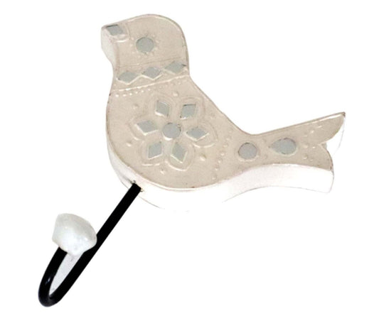 Wooden Bird Single Wall Hook with Mirrored Decals