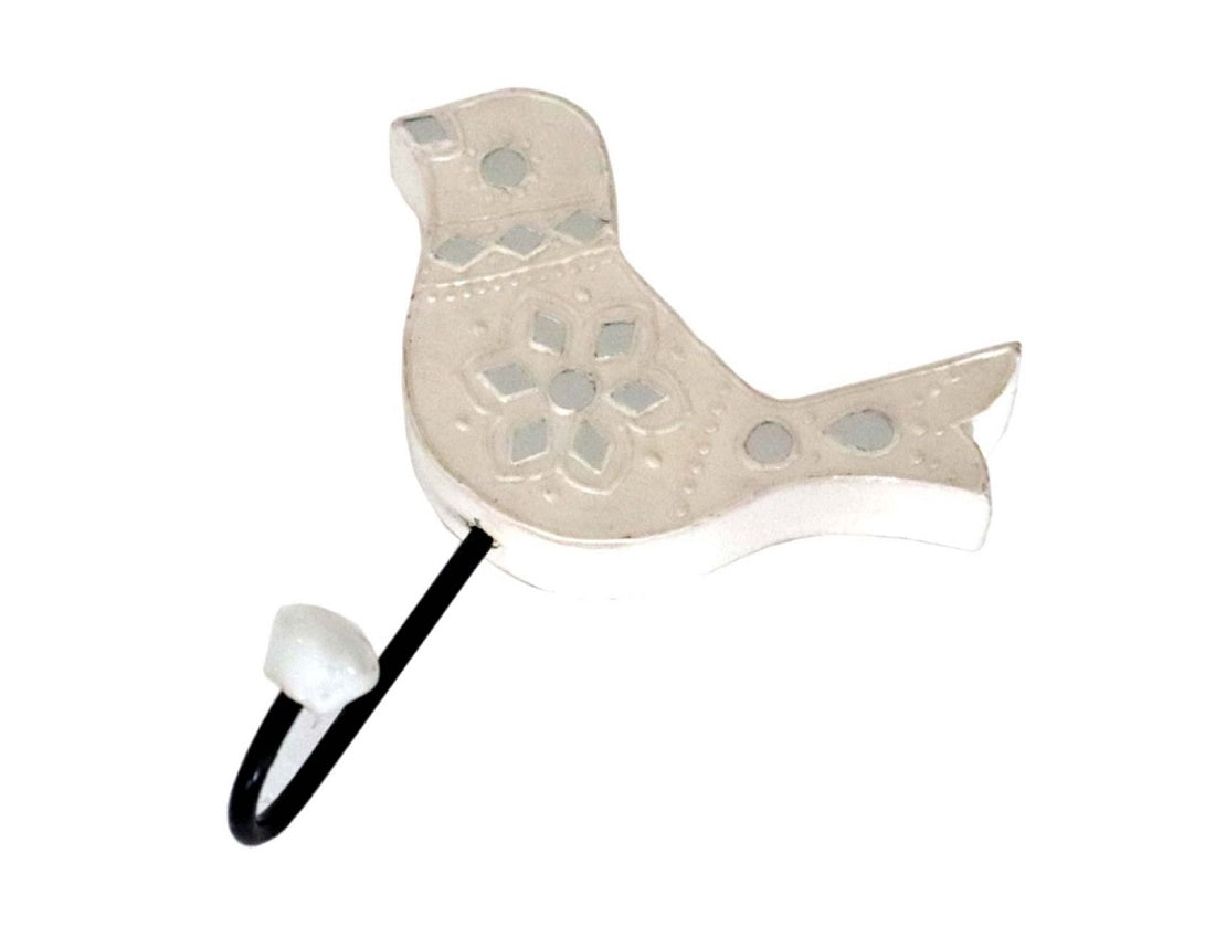 Wooden Bird Single Wall Hook with Mirrored Decals