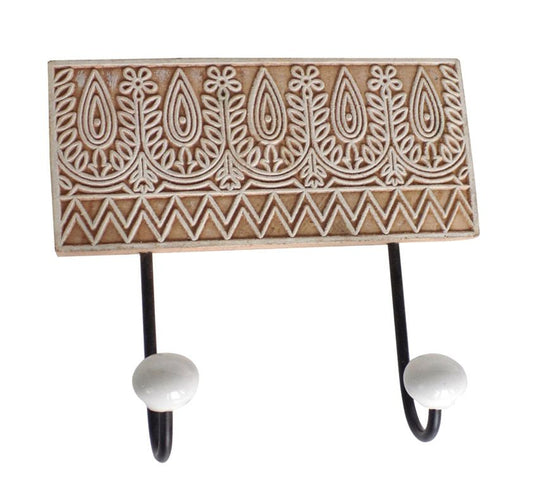 Wooden Double Wall Hook with Printed Design