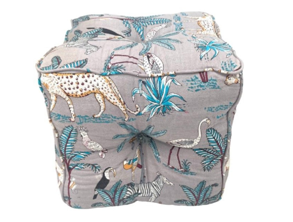 Pale Grey Jungle Print Pouf