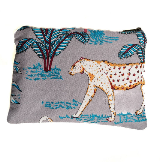 Cotton Cosmetic Pouch with Pale Grey Jungle Design