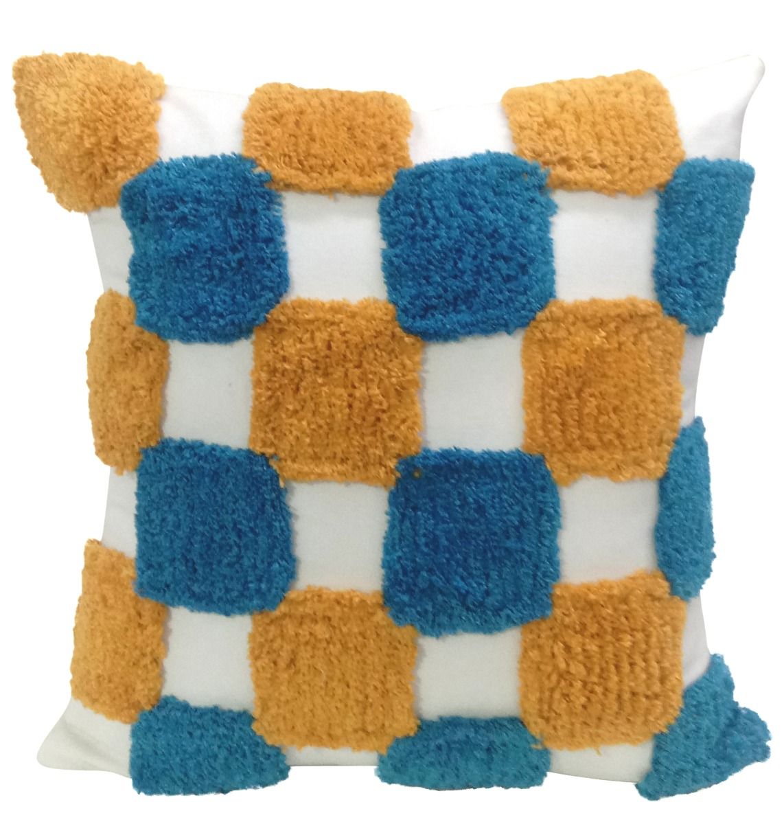 Tufted Blue and Orange Square Cushion