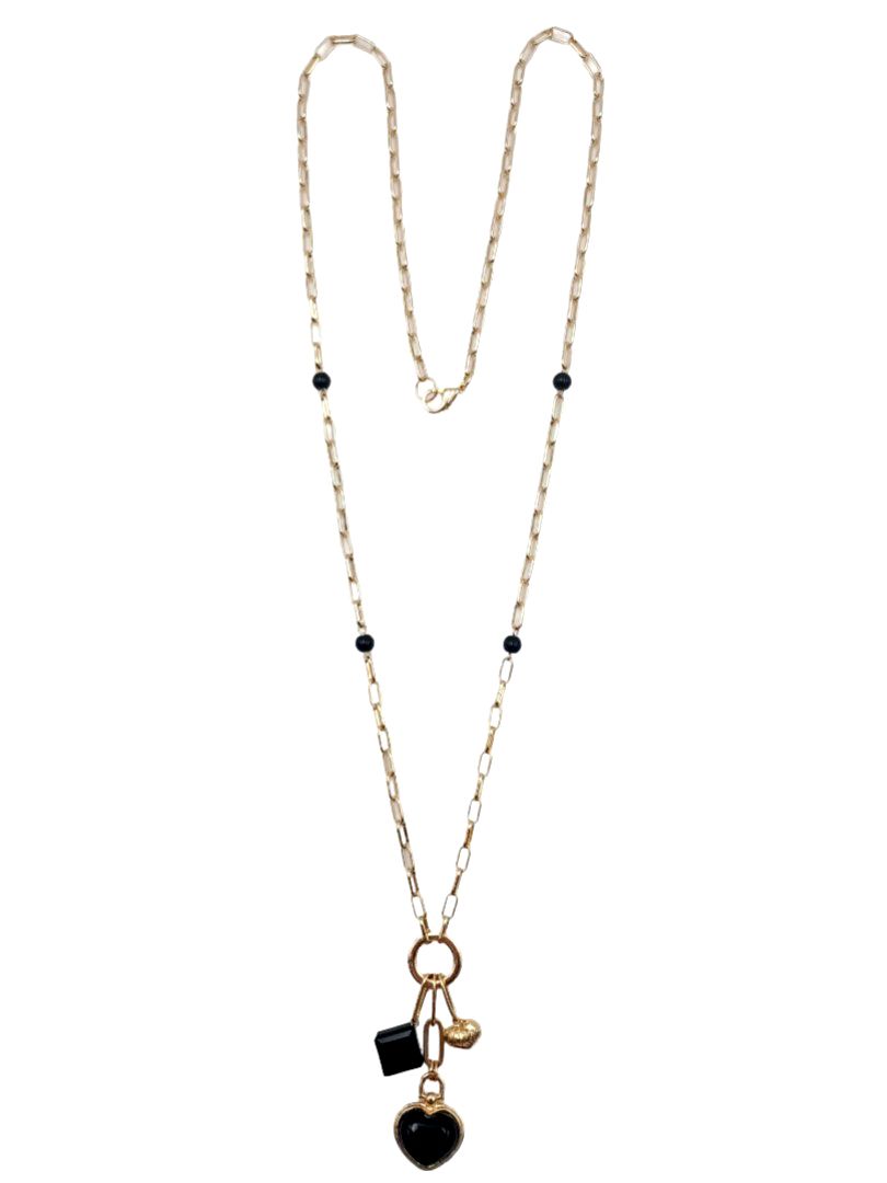 Gold Chain Necklace with Black Pendants