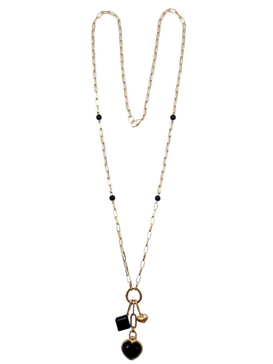 Gold Chain Necklace with Black Pendants