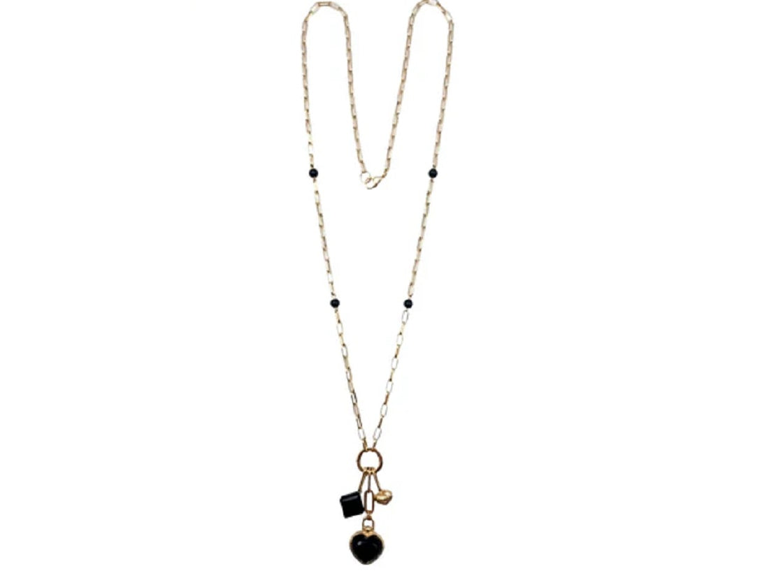 Gold Chain Necklace with Black Pendants