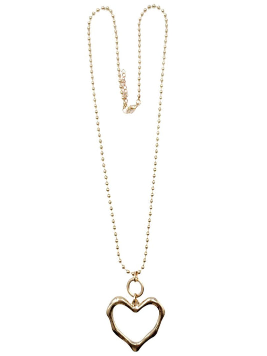 Gold Ball Chain Necklace with Large Heart Pendant