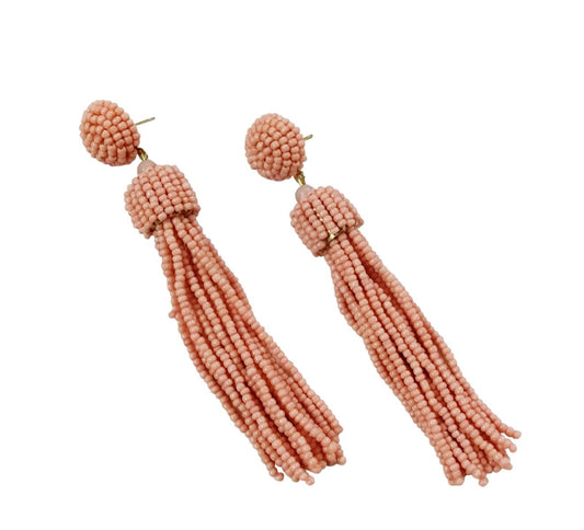 Light Pink Hand Beaded Tassel Earrings