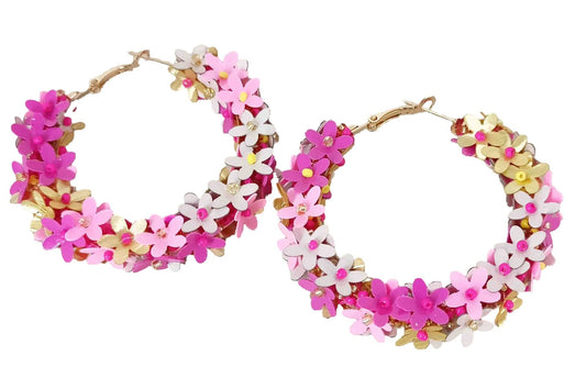 Hot Pink and Baby Pink Beaded Hoop Earrings
