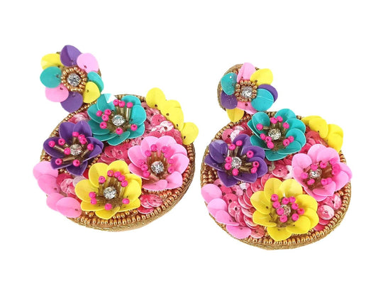 Hand Beaded Floral Multi Coloured Earrings