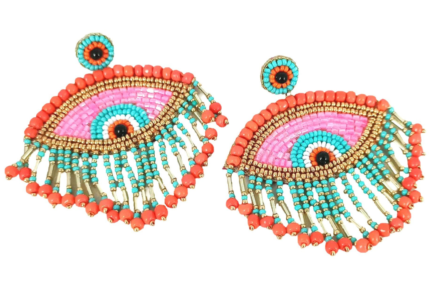 Hand Beaded Eye Earrings