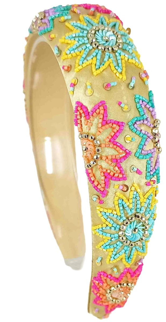 Hand Beaded Multi Coloured Floral Hairband