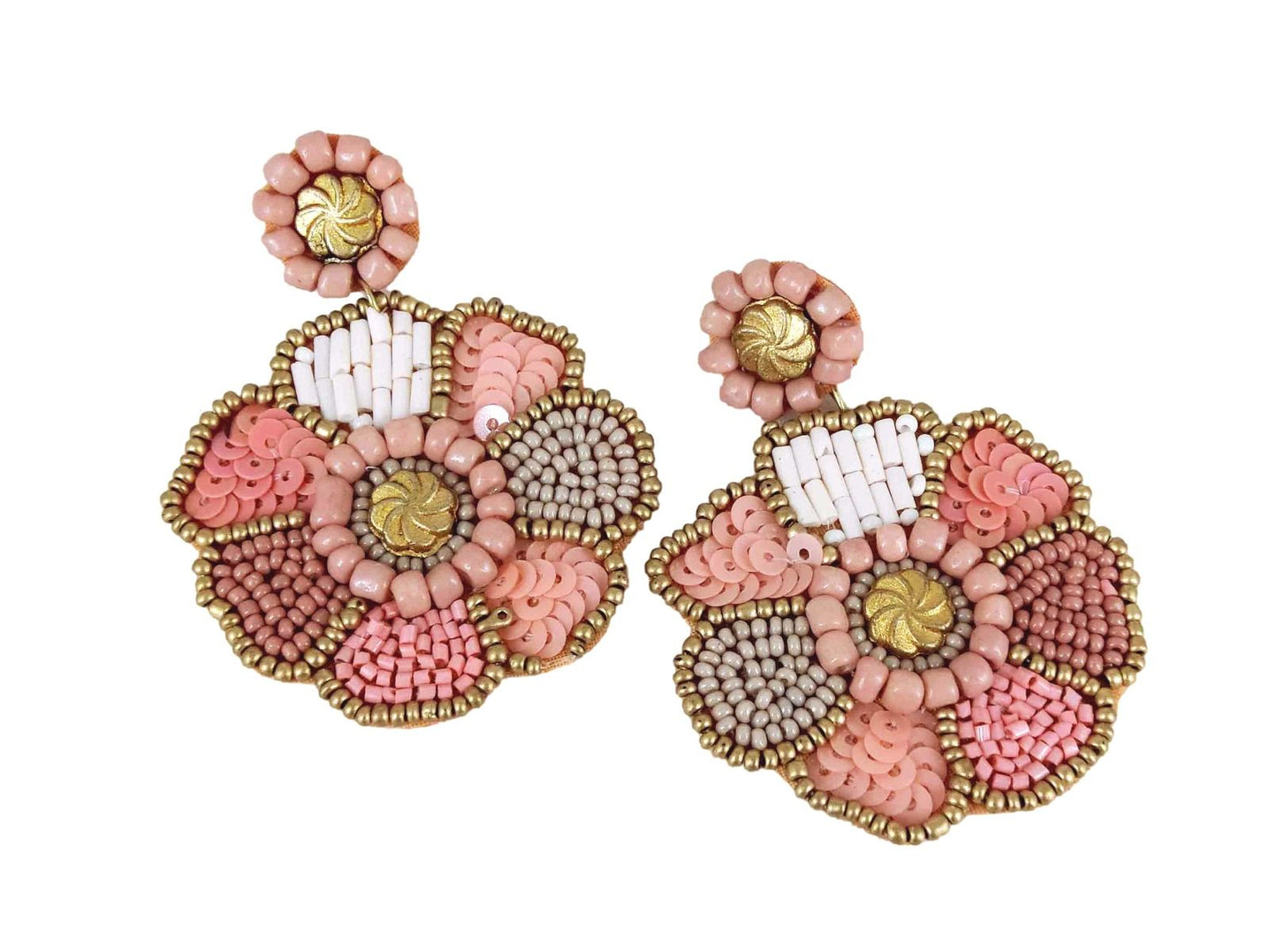 Shaded Pink and Gold Flower Earrings