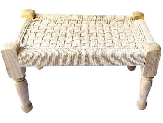 Hand-Woven White Bench