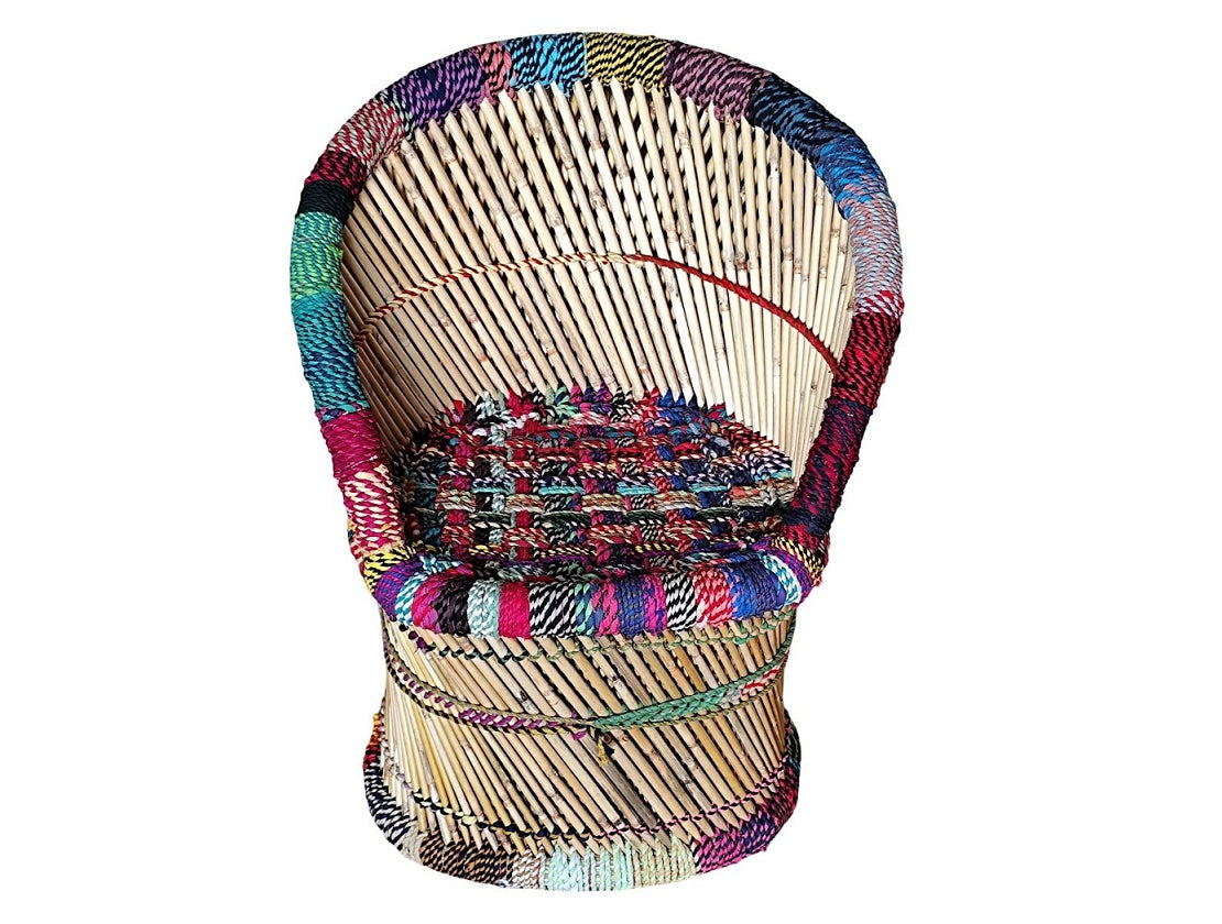Hand-Woven Chindi & Cane Chair