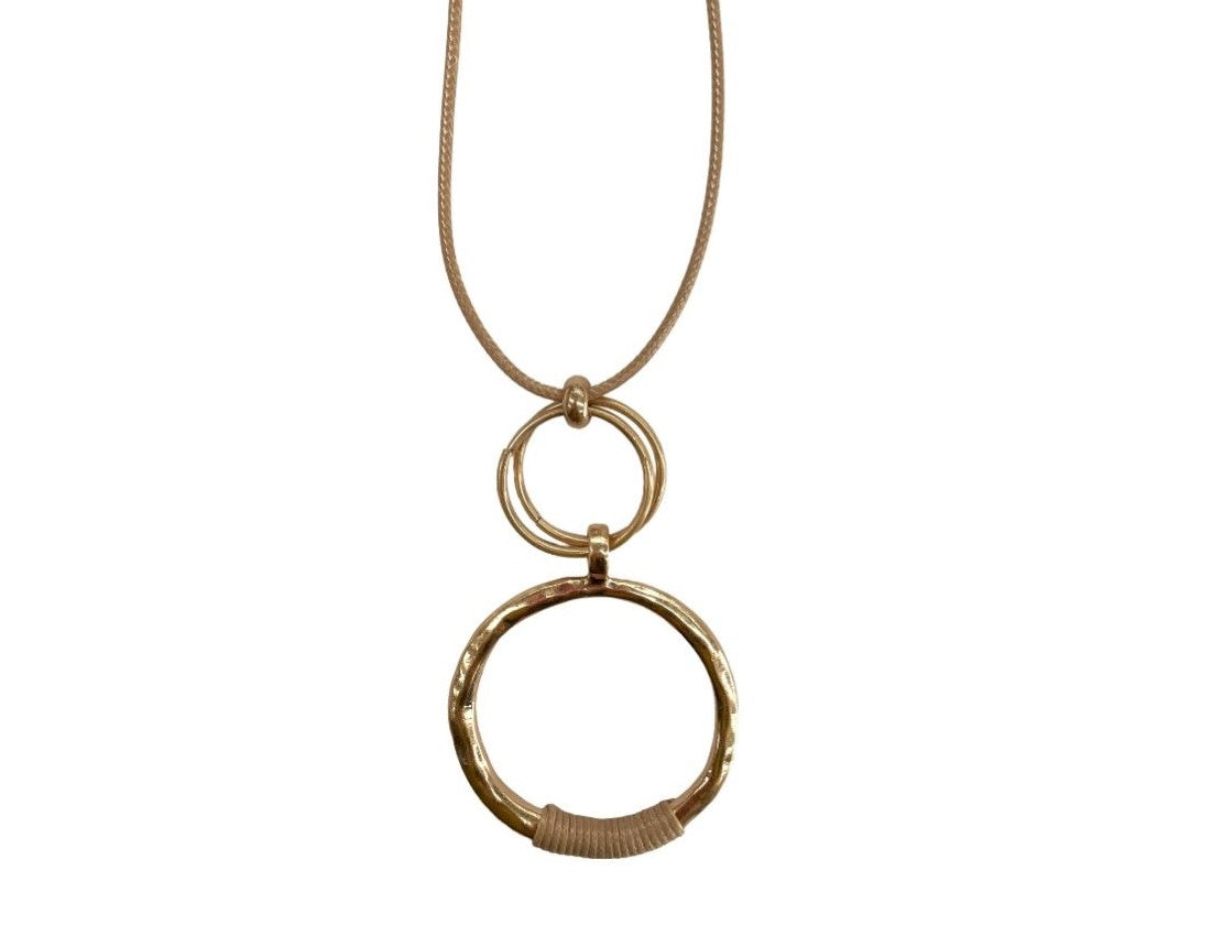 Gold Triple Ring Pendant Necklace