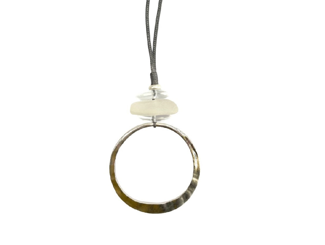 Silver Ring Pendant Necklace with Resin Beads
