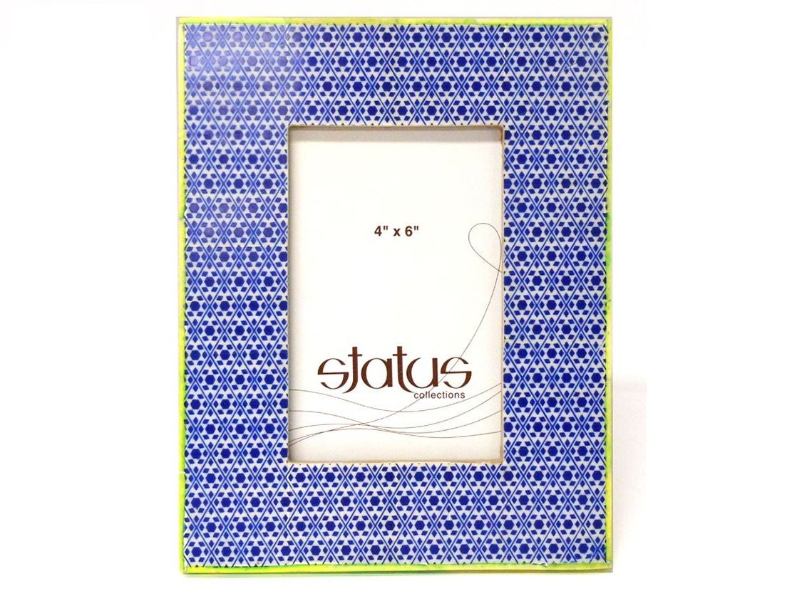 Blue and White Patterned Frame with Yellow Border