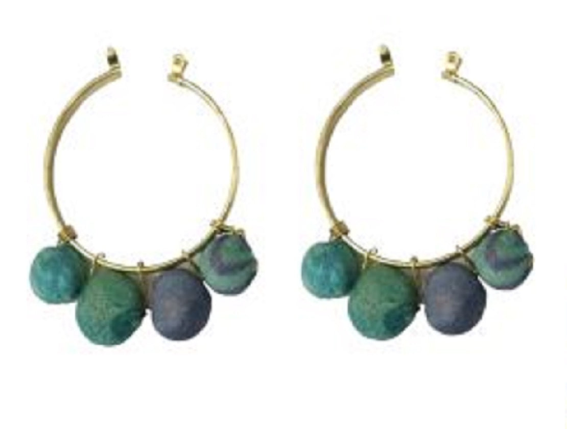 Small Hoop & Recycled Fabric Charm Earrings