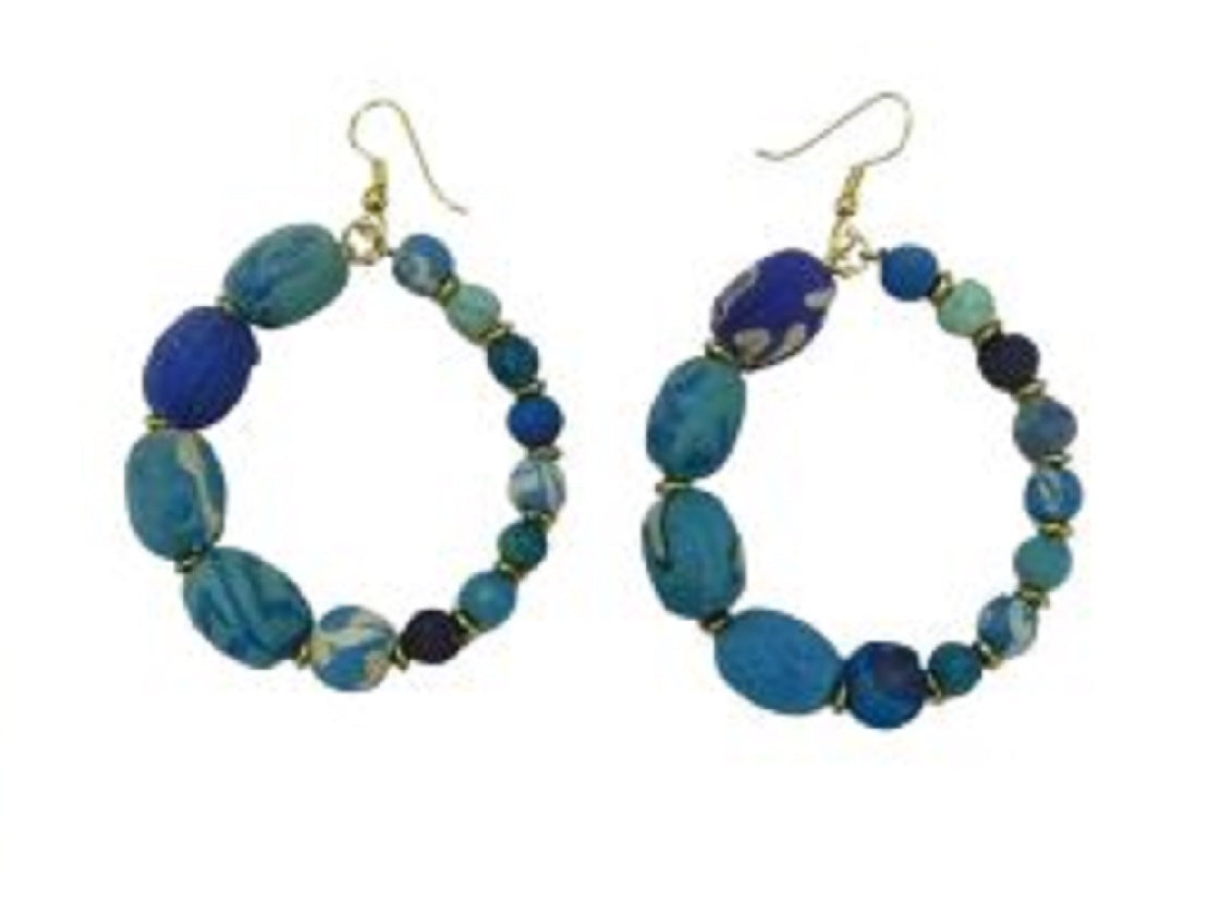 Recycled Fabric Graduated Hoop Earrings in Blue