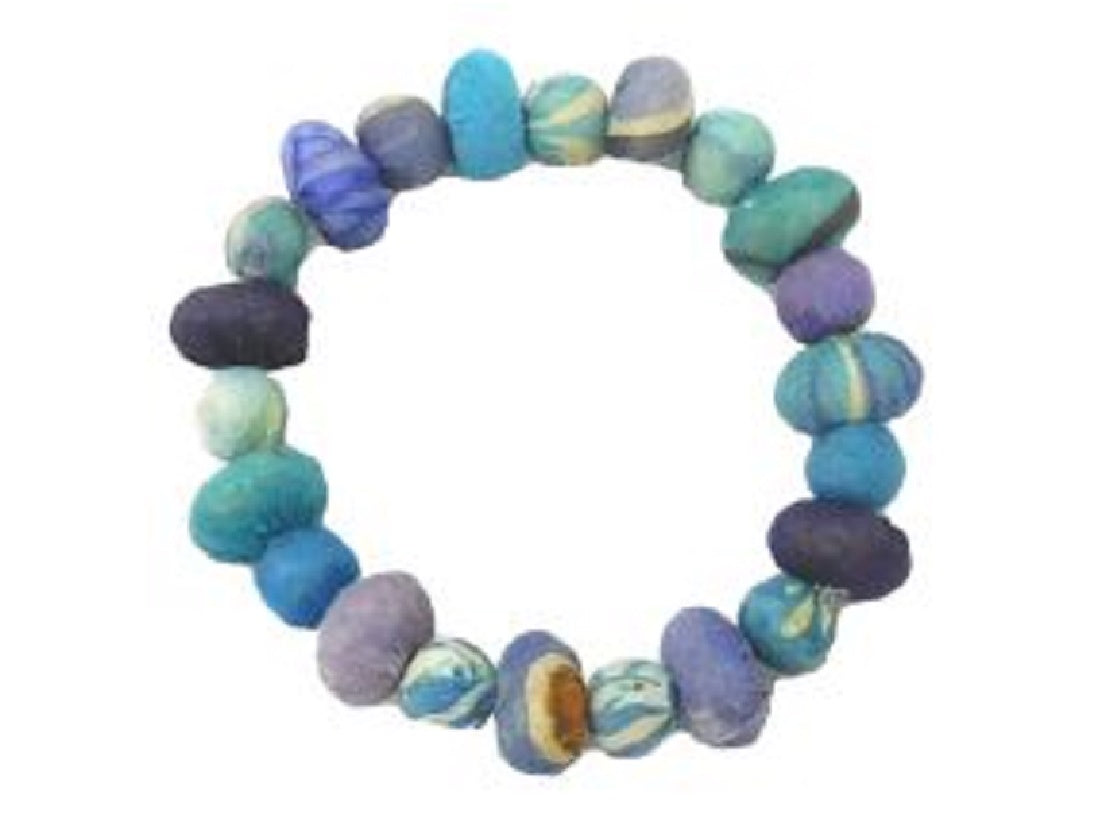 Blue Bracelet with Irregular Fabric Beads