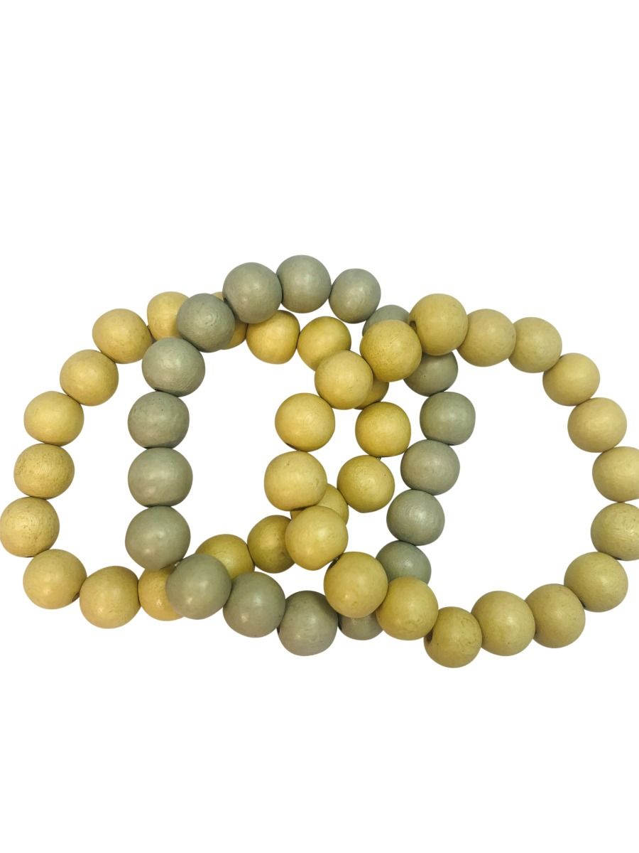 Three row wooden bracelet mustard/denim