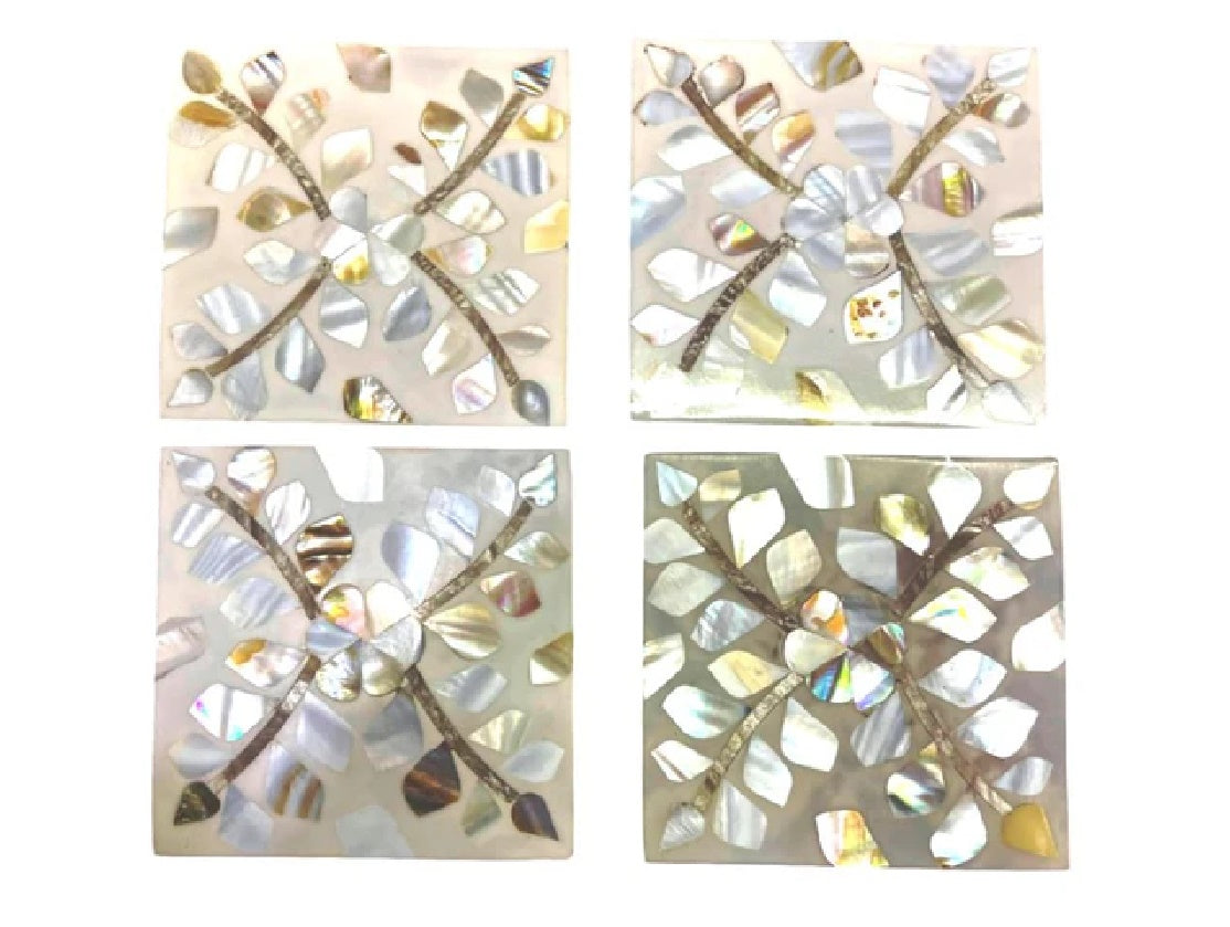 Set of 4 Bone Mother of Pearl Coasters