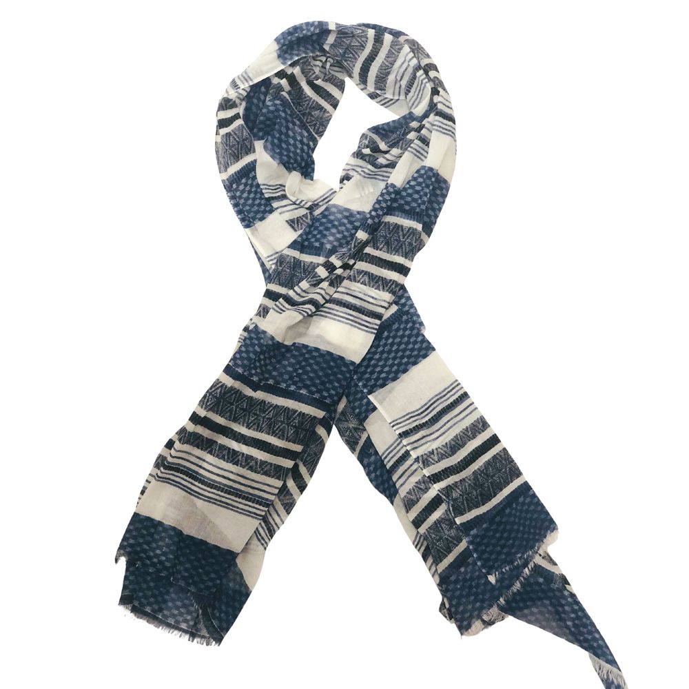 Blue and White Striped Cotton Scarf