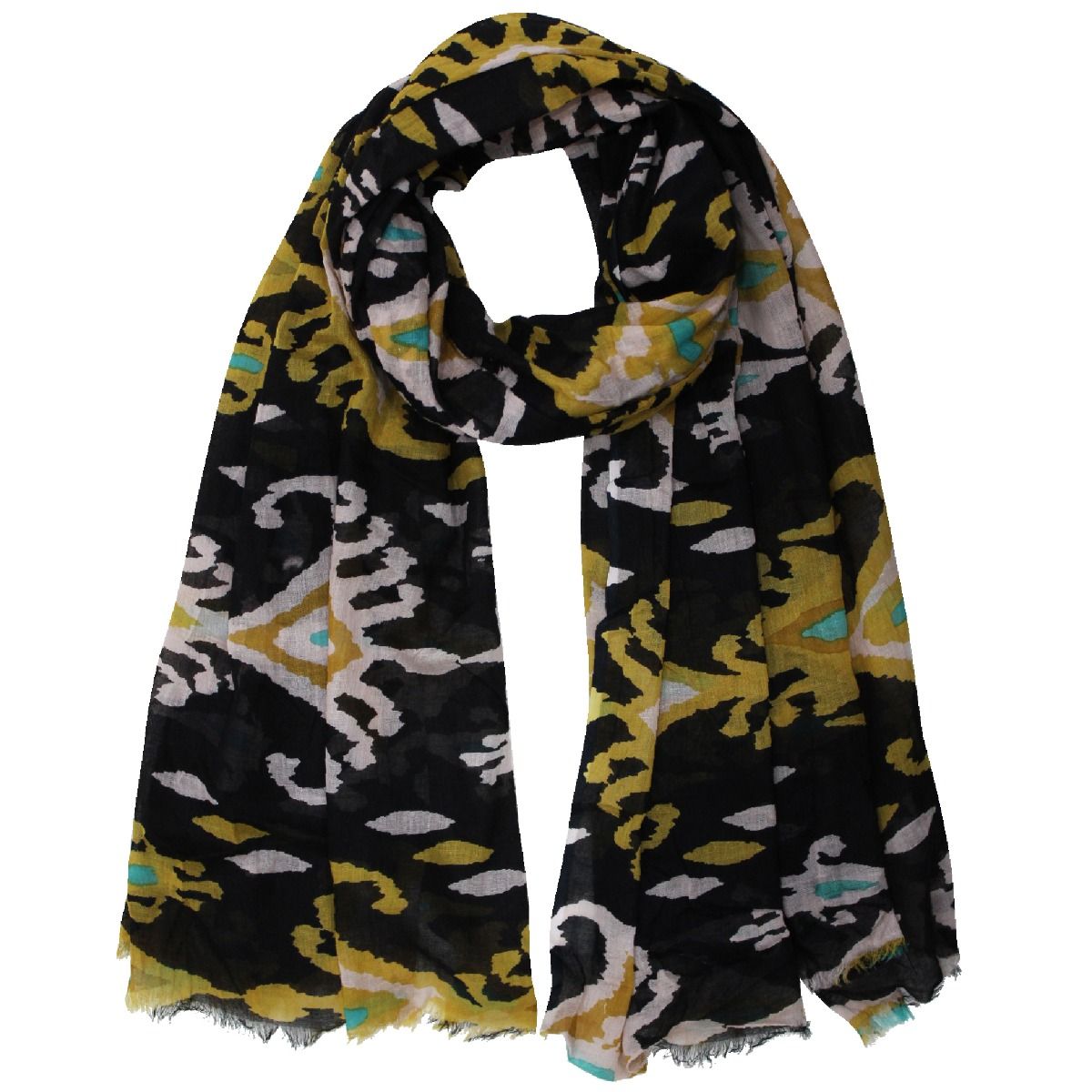 Black and Mustard IKAT Design Cotton Scarf