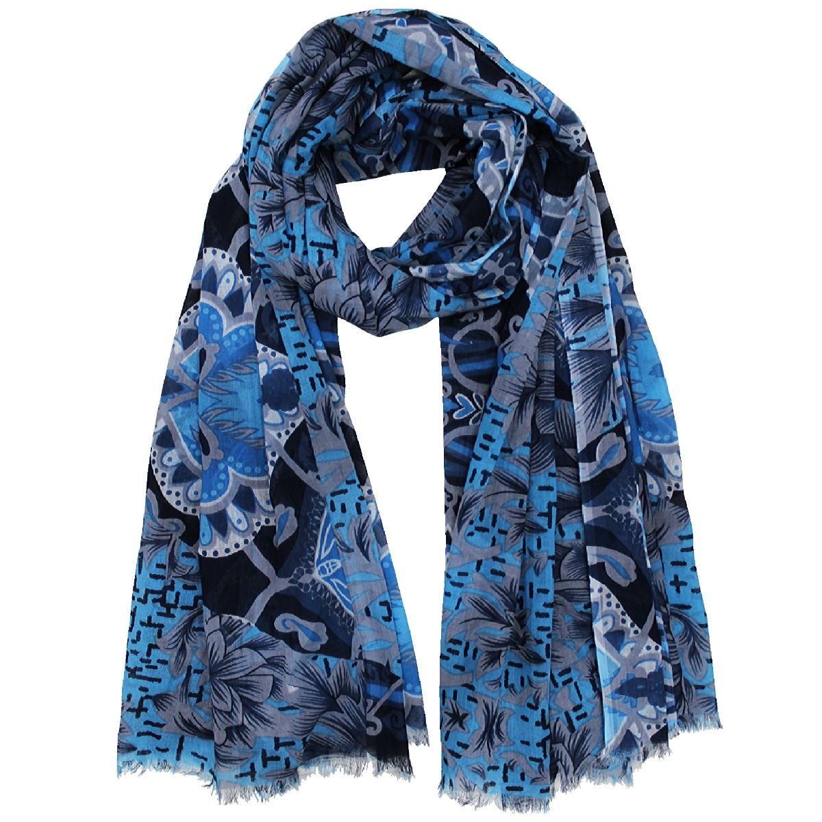 Blue Floral Cotton Scarf