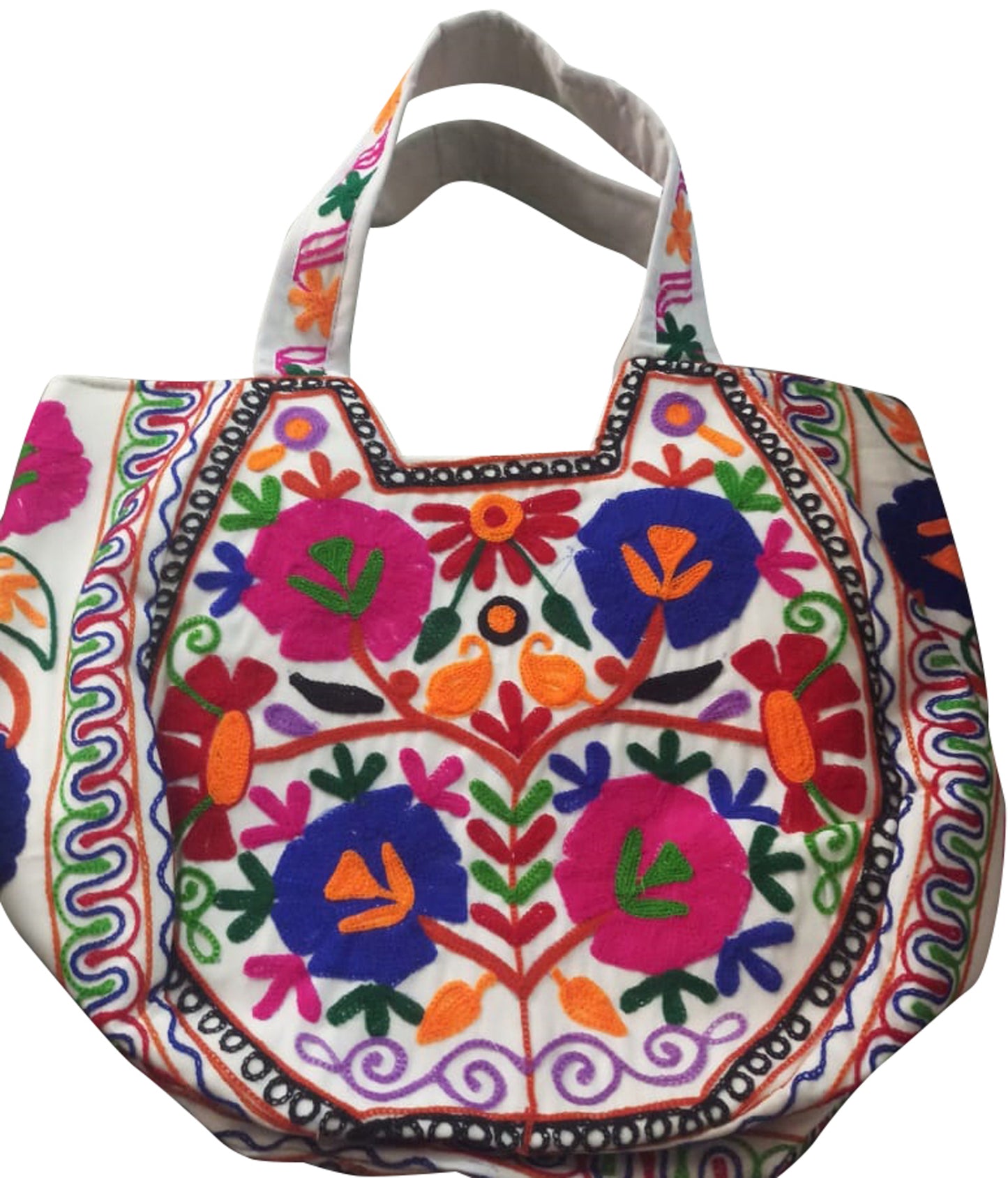 Embroidered cotton bag with large floral design