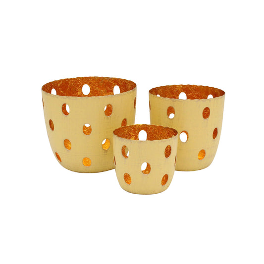 S/3 yellow votives gold lining