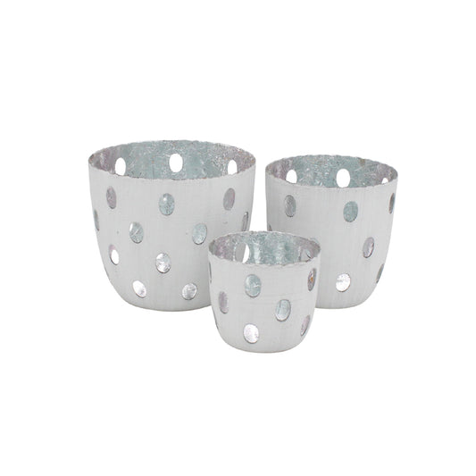 S/3 white votives silver lining