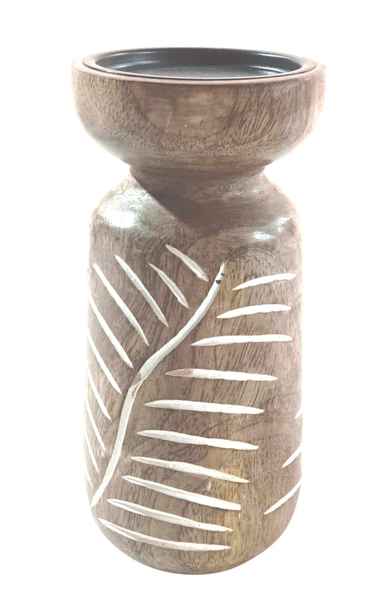 Palm design wooden candle holder