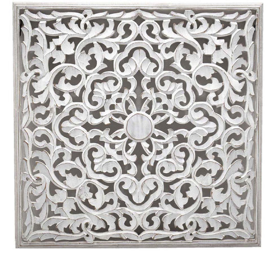 Whitewashed Decorative Hand-carved Wall Panel
