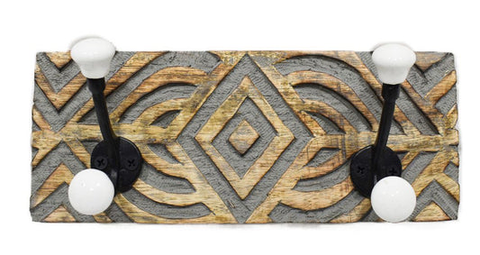 Wood carved double hook