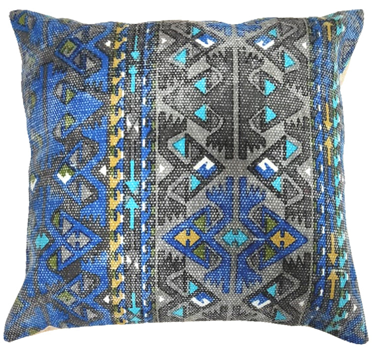 Cotton in blue/lime print cushion
