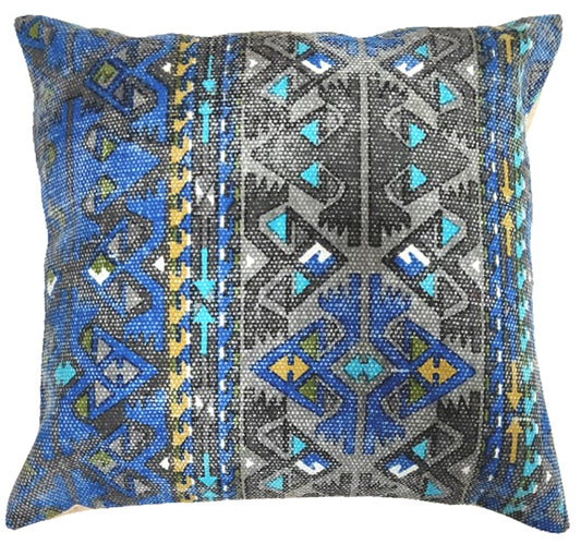 Cotton in blue/lime print cushion