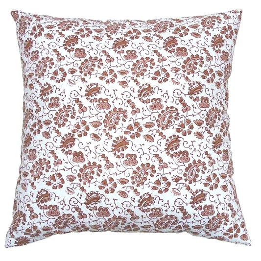 White & Maroon Floral Cotton Block Print Cushion