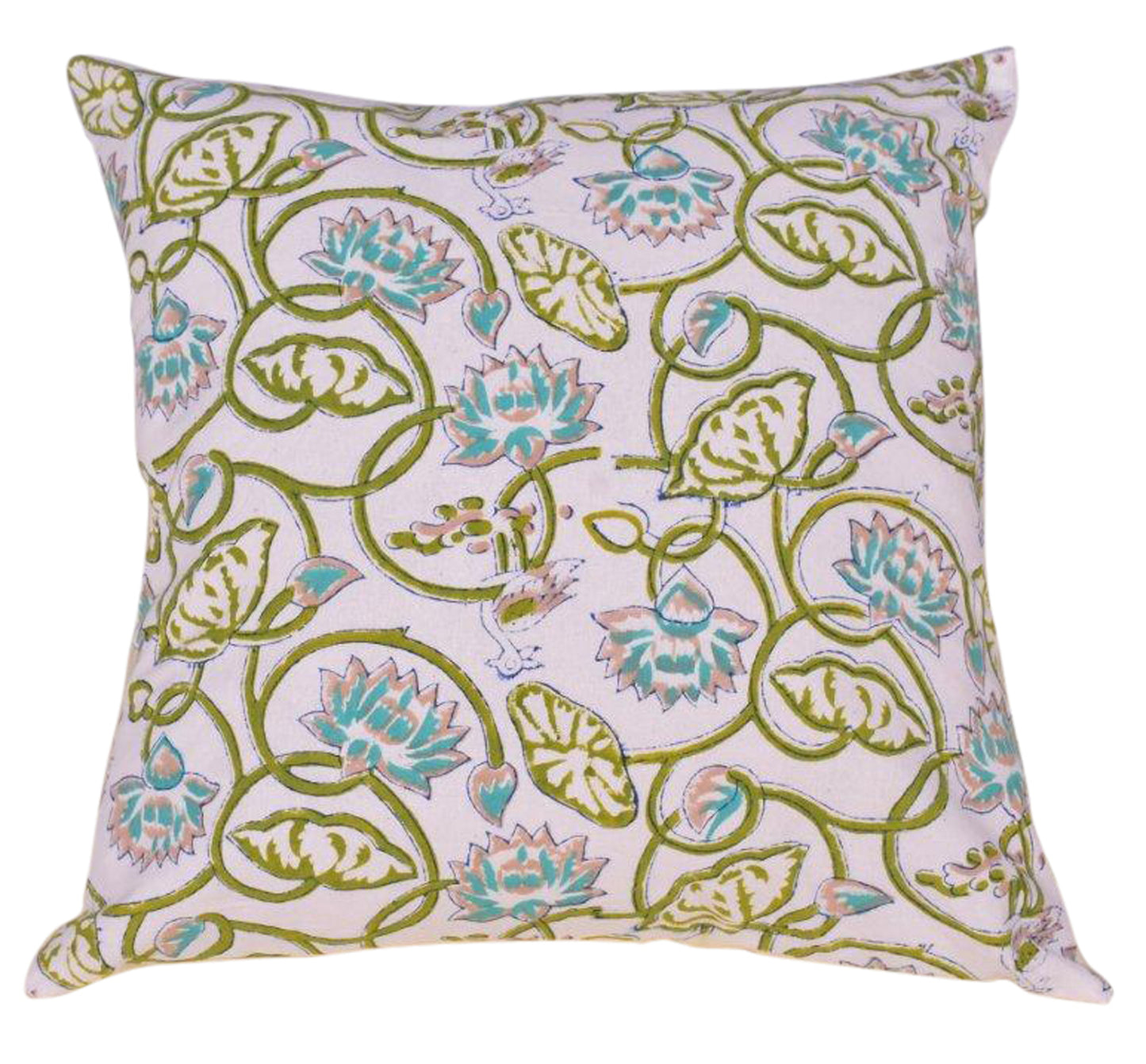Beige Cushion with Block Print Jade Florals