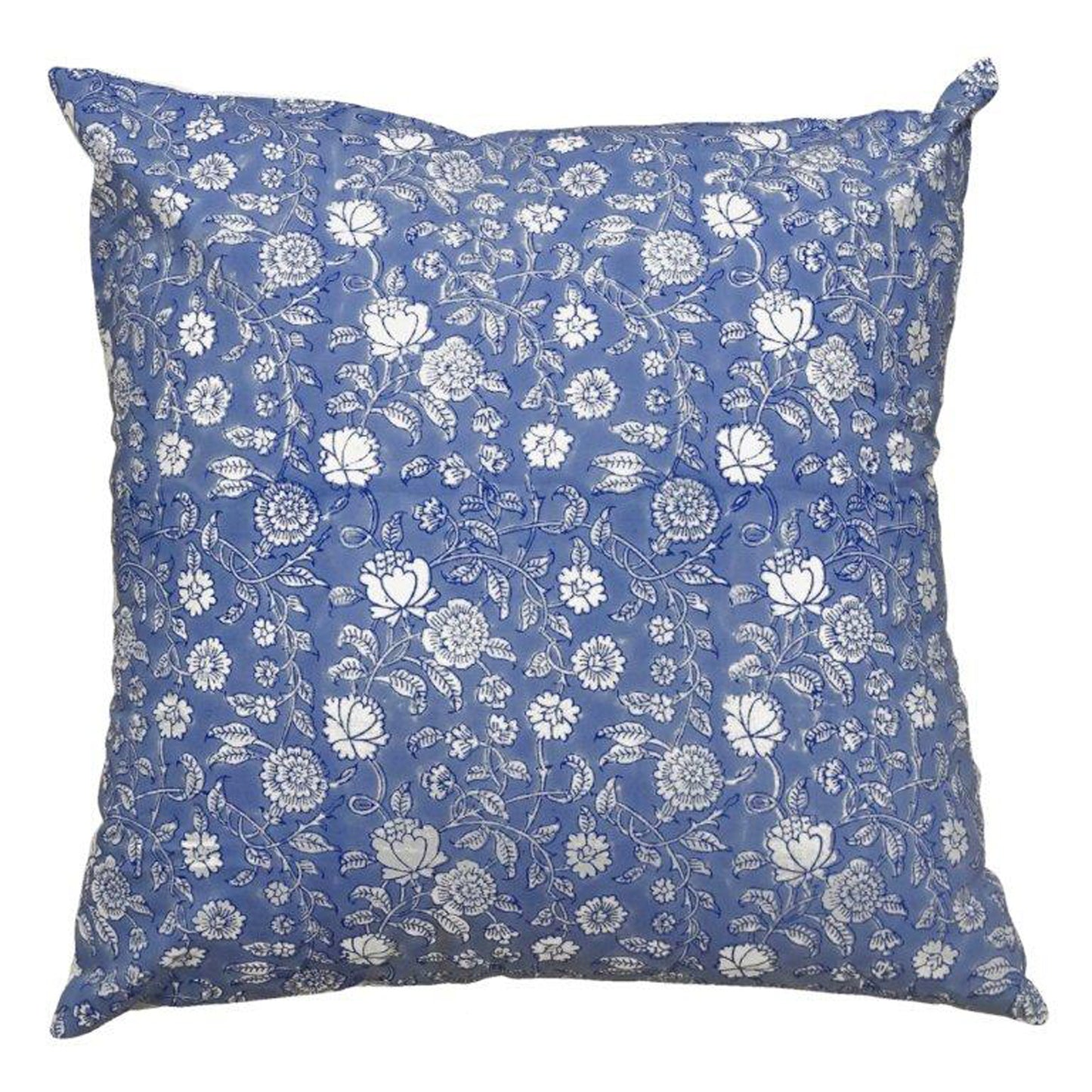 Denim Blue & White Cotton Block Print Cushion