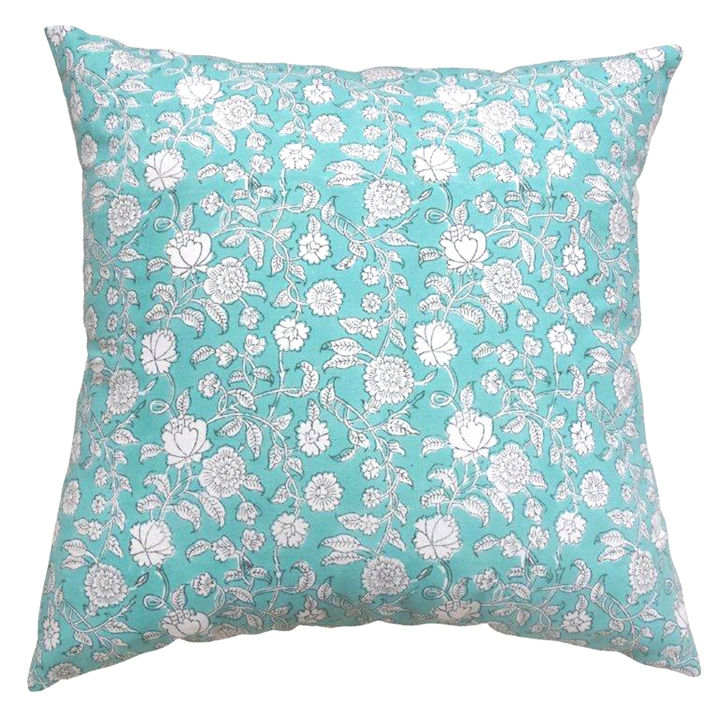 Turquoise & White Cotton Block Print Cushion