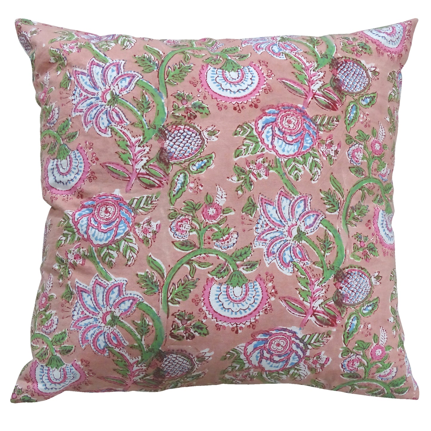 Pink & Floral Block Printed Cushion