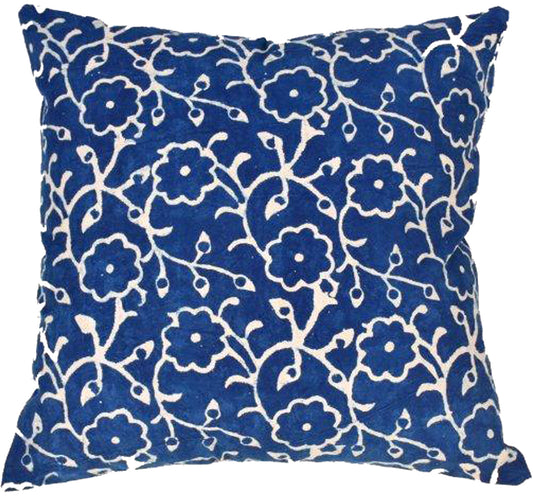 Royal Blue & White Cotton Block Print Cushion