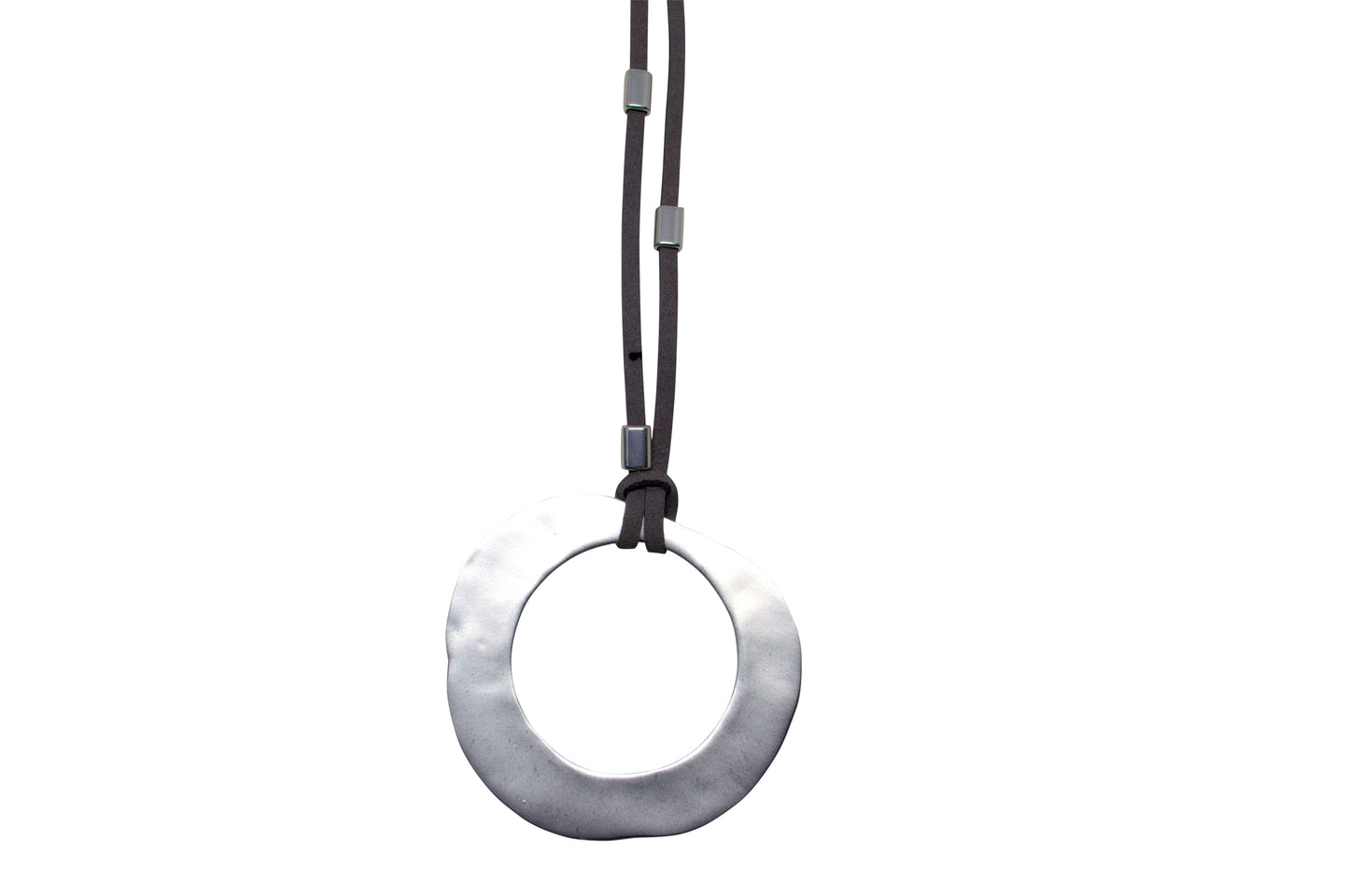 Matte Silver Pendant Necklace On Grey Suede