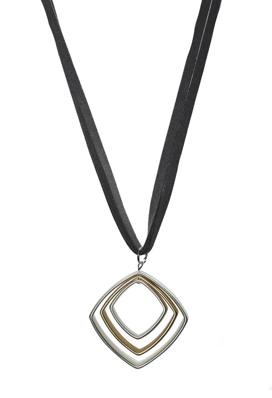Matt silver & gold with leather cord