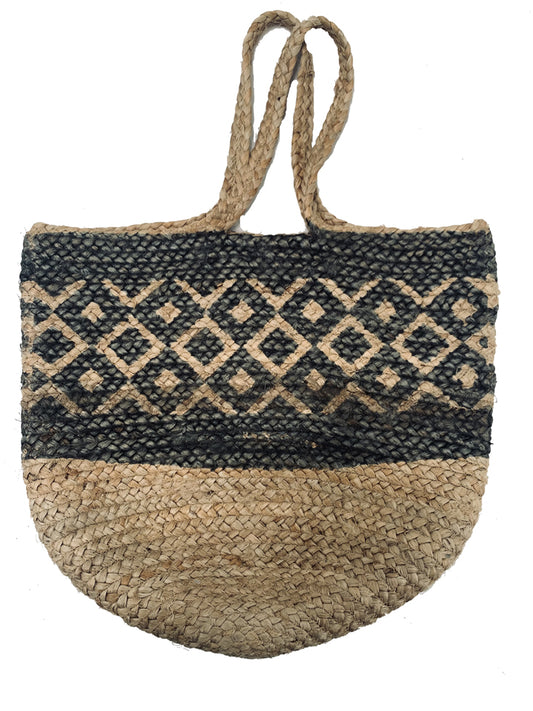 Jute bag with grey block print design